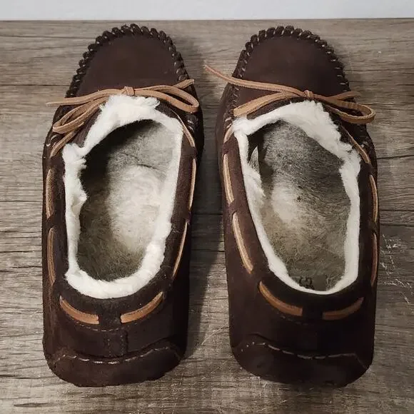 UGG Olsen Men's Suede Shearling Lined Moccasin Slippers Shoes Size 10 Brown - Picture 8 of 9